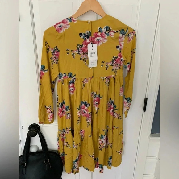 Joules Girls Yellow and Pink Floral Long Sleeve Dress Size 10 - Picture 4 of 6